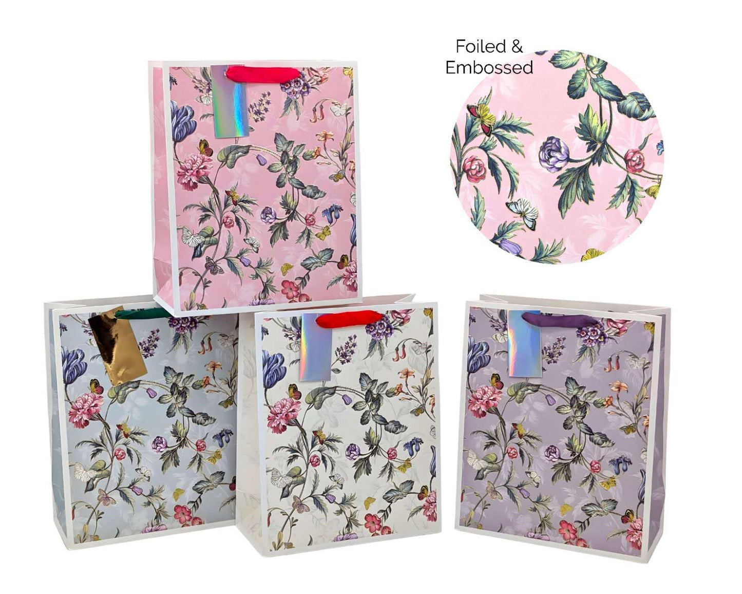 bulk 24 Xlarge Jardin Floral Gift Bag Foiled 4 Assort 42cm