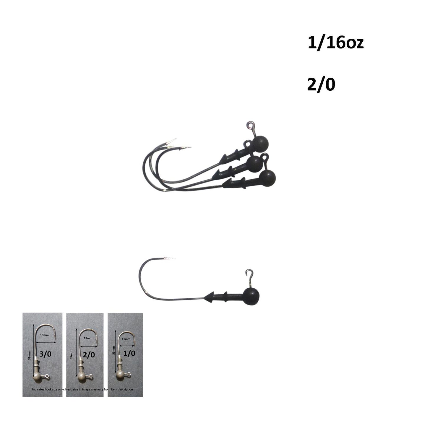 Vike 1/16 oz Round Jig Head with a Size 2/0 Hook Tungsten, 4 pack