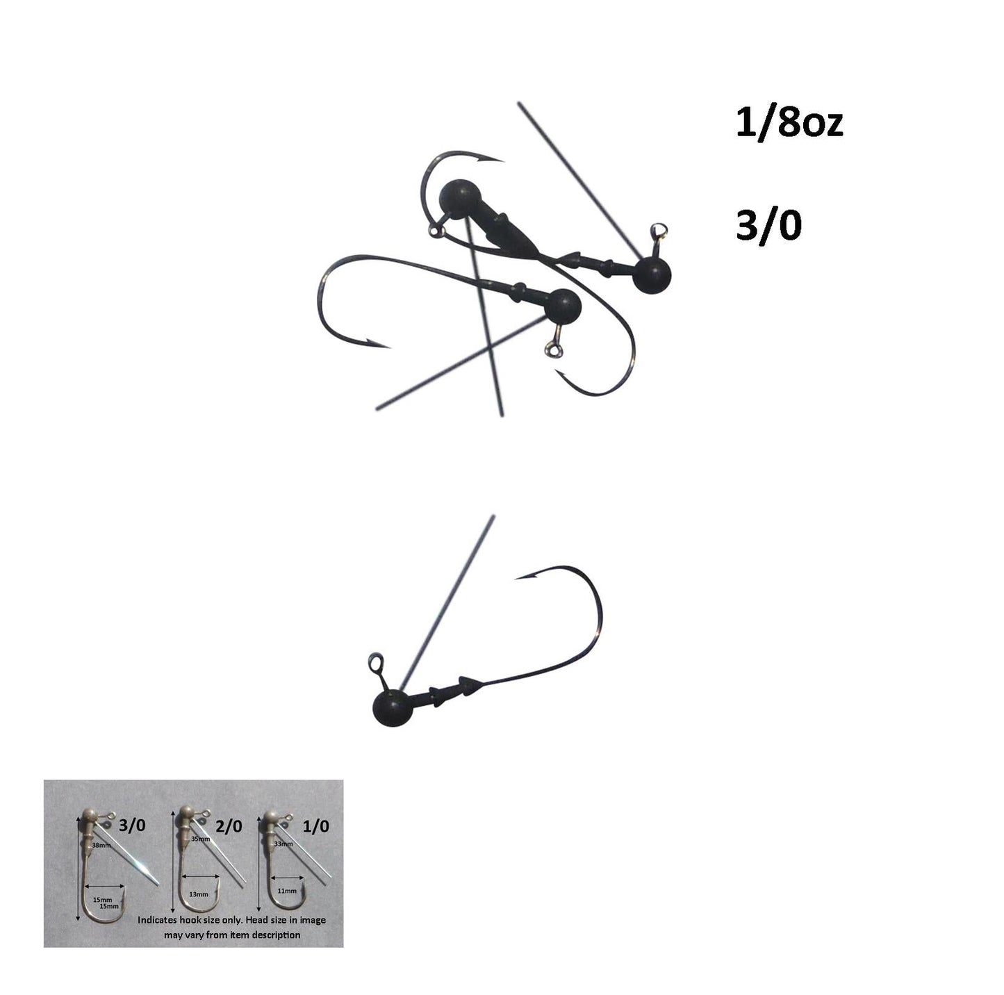 Vike 1/8 oz Weedless Round Jig Head with a Size 3/0 Hook Tungsten, 3 pack