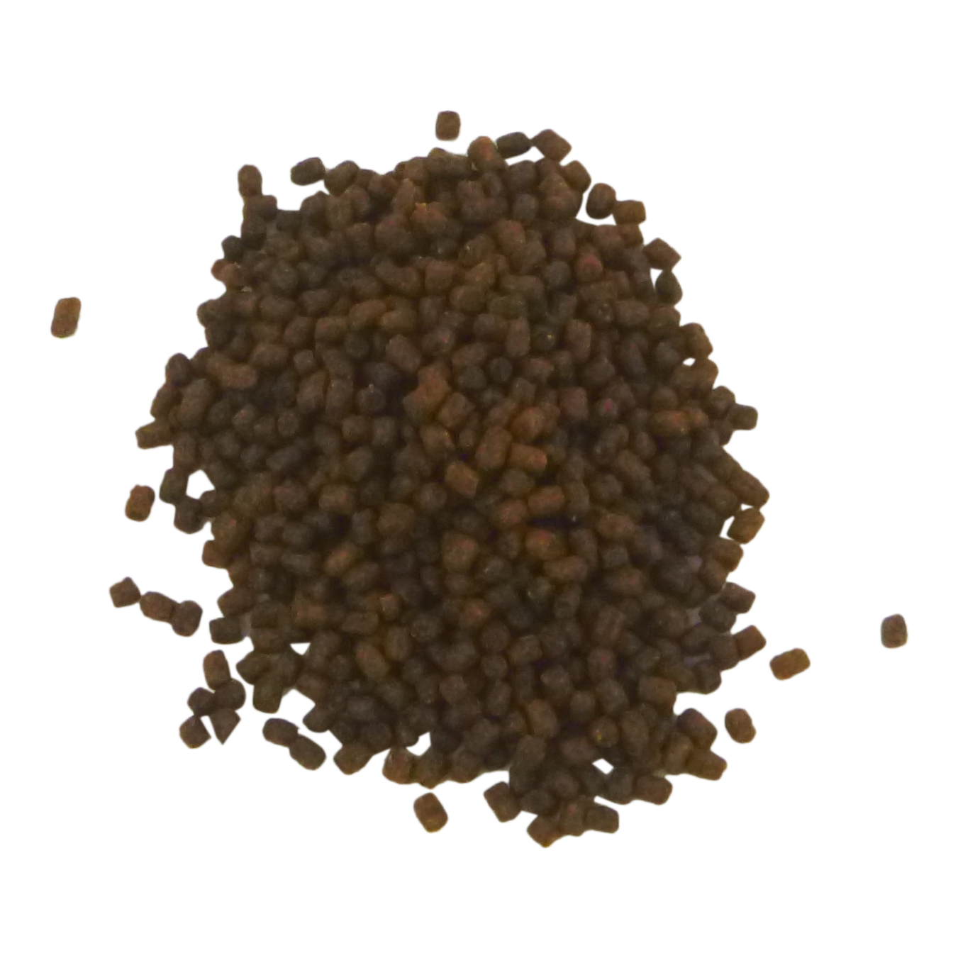 Brown pellets on a white background