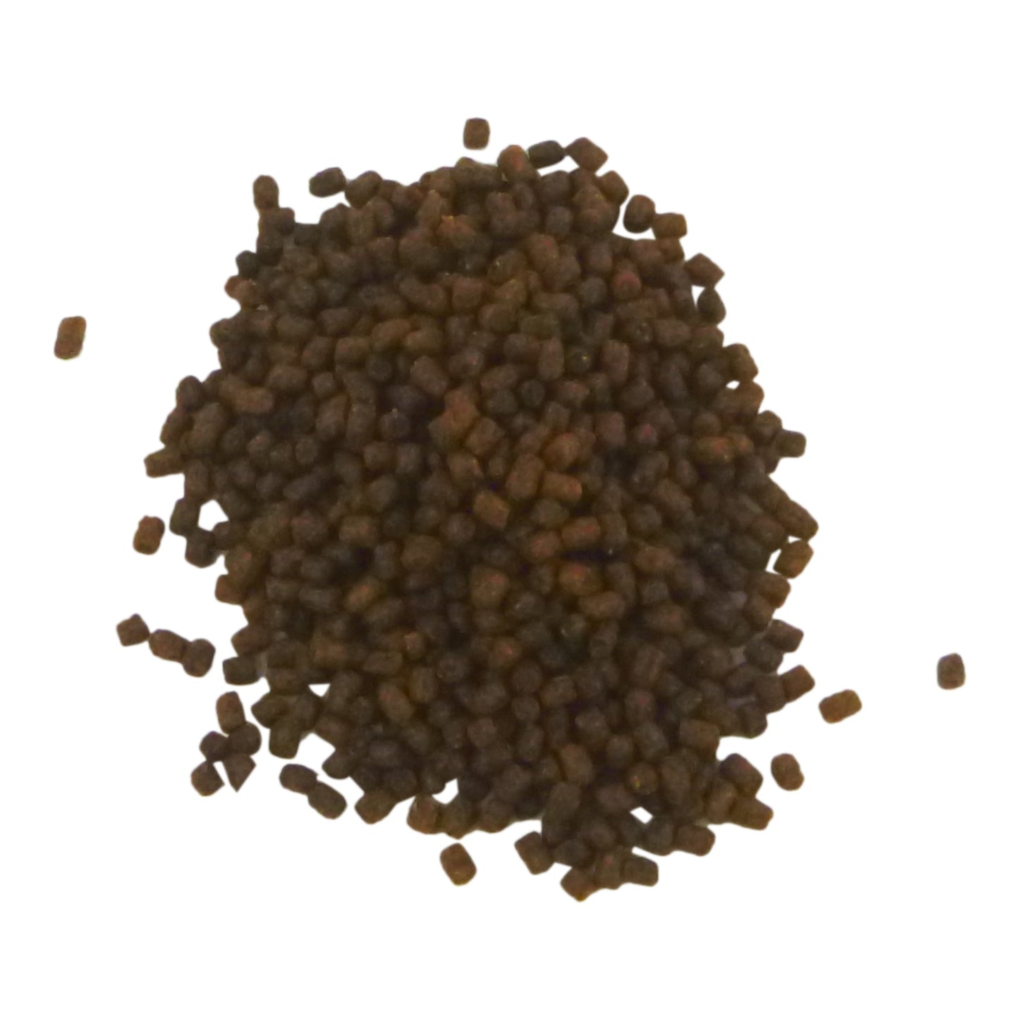 Brown pellets on a white background