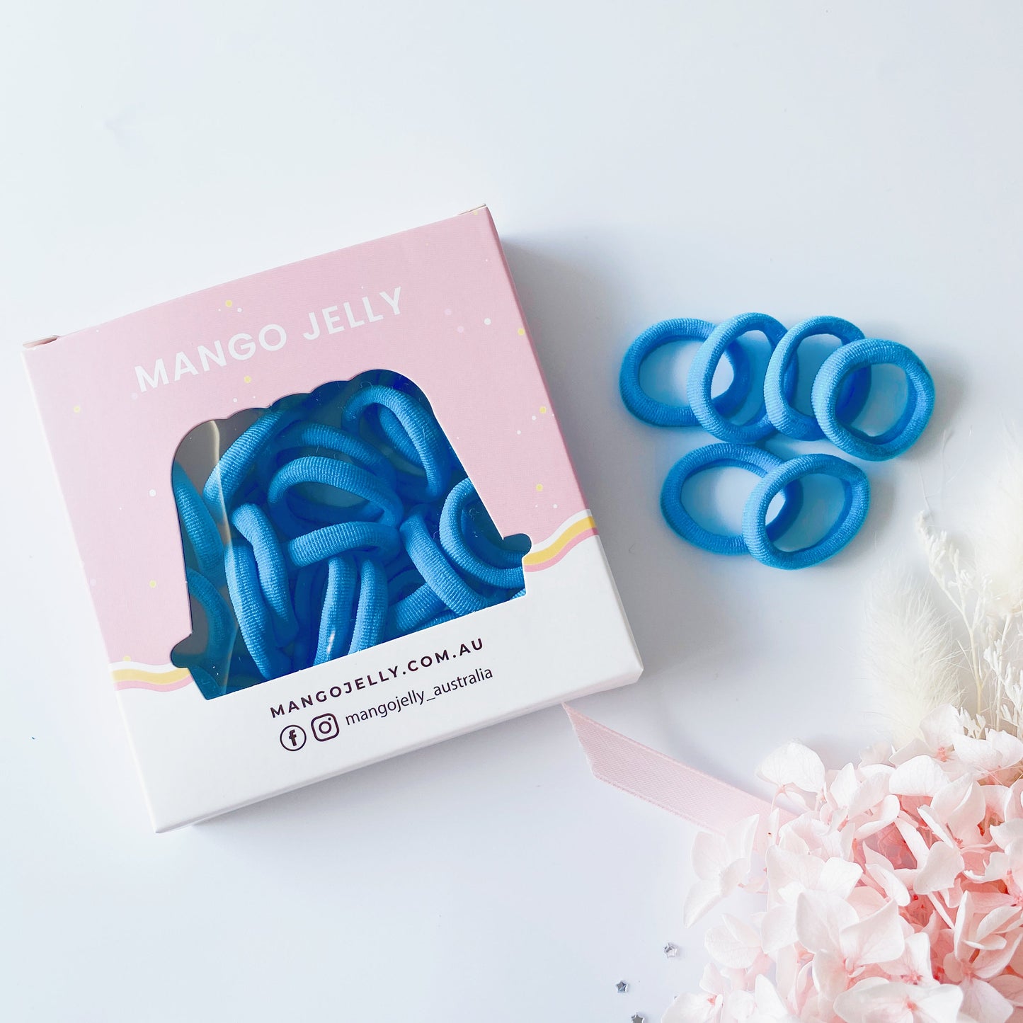 MANGO JELLY Metal Free Hair Ties (3cm) - School Colour Light Blue 36P - Twin Pack