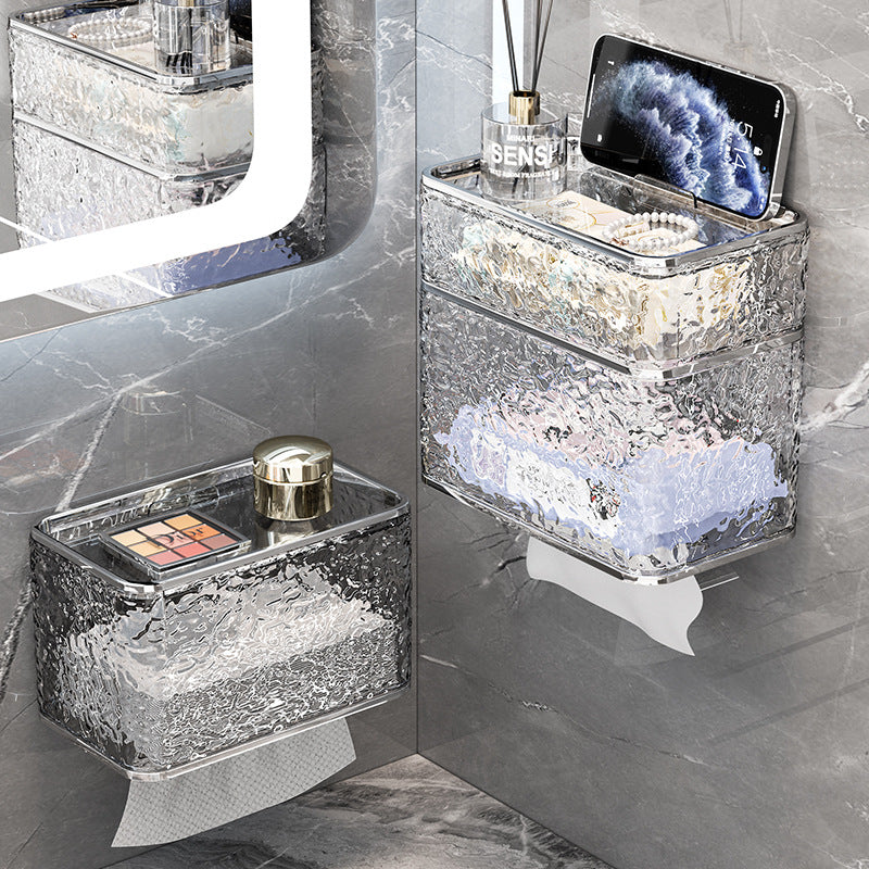 2PCS Stylish Double - Layer Transparent Grey Wave - Textured Tissue Box Holder - Stylish Bathroom Storage - Factory Direct Shop