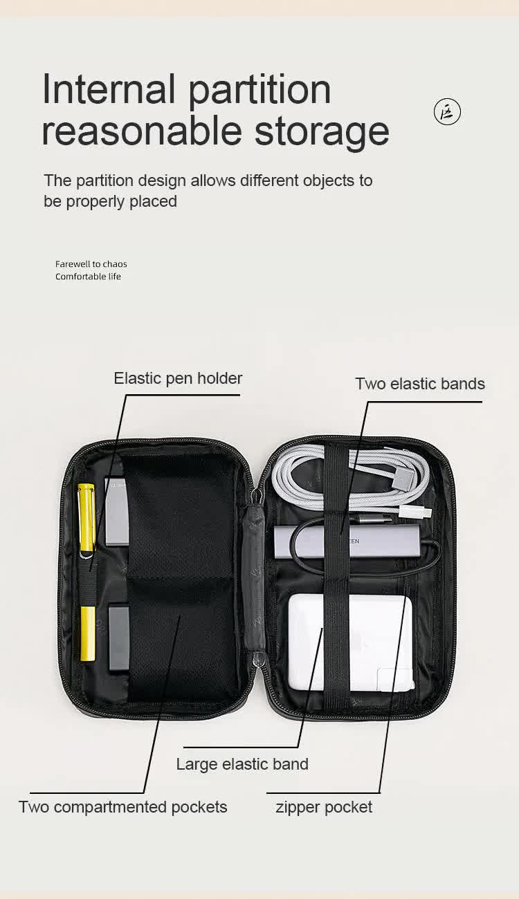 Grey Premium PU Leather Multi-Functional Travel Cable Organizer - Waterproof Digital Storage Pouch