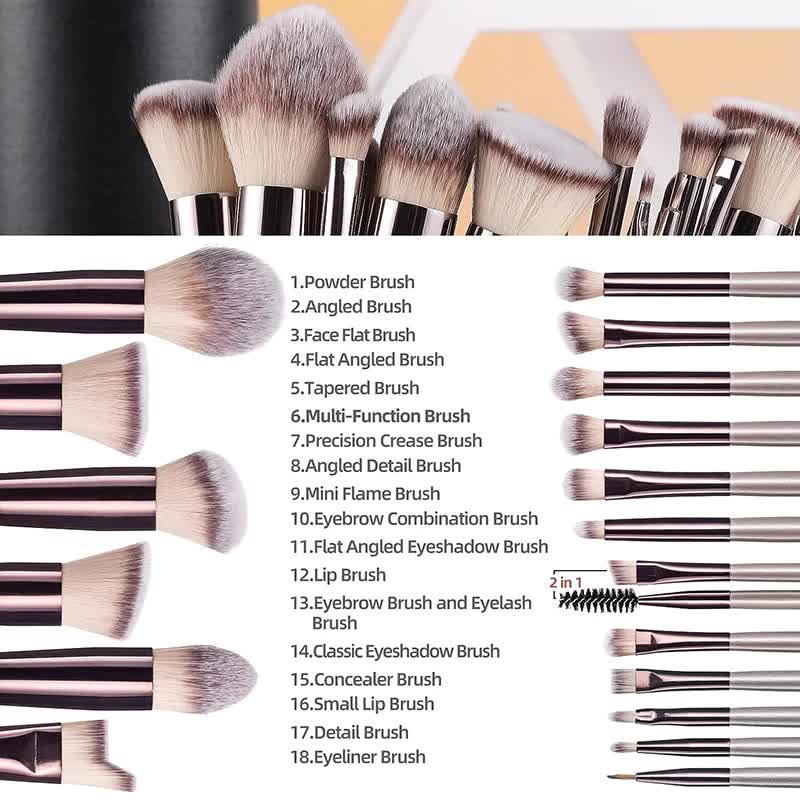 Black 18-Piece Makeup Brush Set - Professional