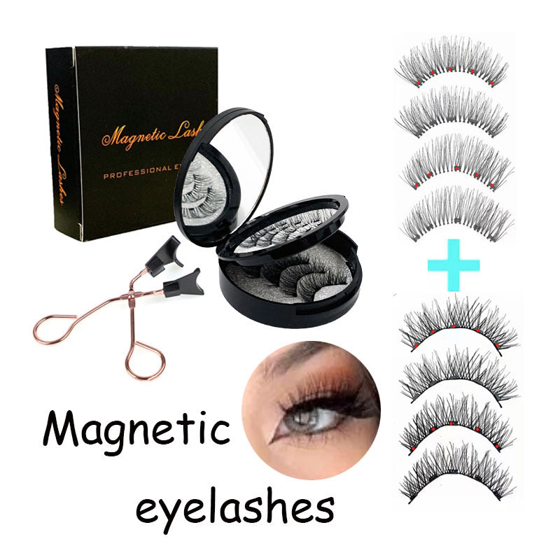 Style 3 Black Magnetic False Eyelashes Kit - 3 Pairs with Applicator Clip and Mirror Case