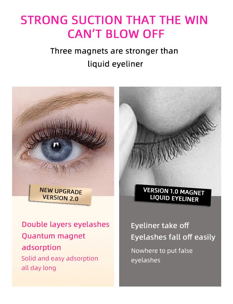 Style 4 Black Magnetic False Eyelashes Kit - 3 Pairs with Applicator Clip and Mirror Case