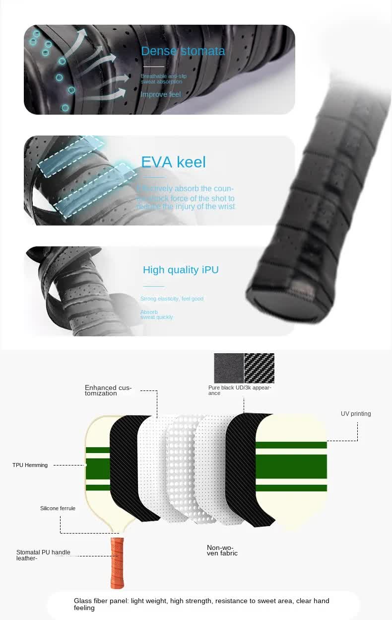 Style 5 White And Green T700 Carbon Fiber & Fiberglass Pickleball Paddle - Lightweight 220g with Anti-Slip TPU Grip for Training & Competition