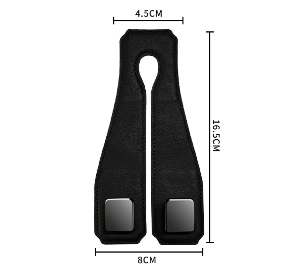 Black Heavy Duty Car Headrest Hooks (Set of 4 Units) - PU Leather Seat Back Organizer Hangers