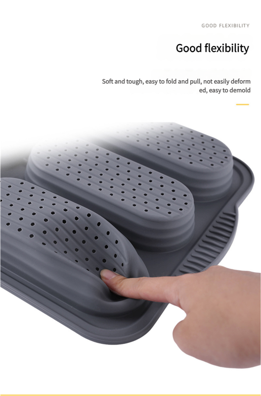 Grey 6-hole silicone baking mold, perforated loaf pan 37.5 cm x 24.5 cm, suitable for bread and cakes (sold in sets of 2)
