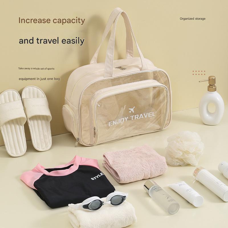 Waterproof beach bag with wet and dry separation, gym and swim storage bag, toiletries and cosmetic bag for swimsuits and goggles (Beige has shoe compartment)