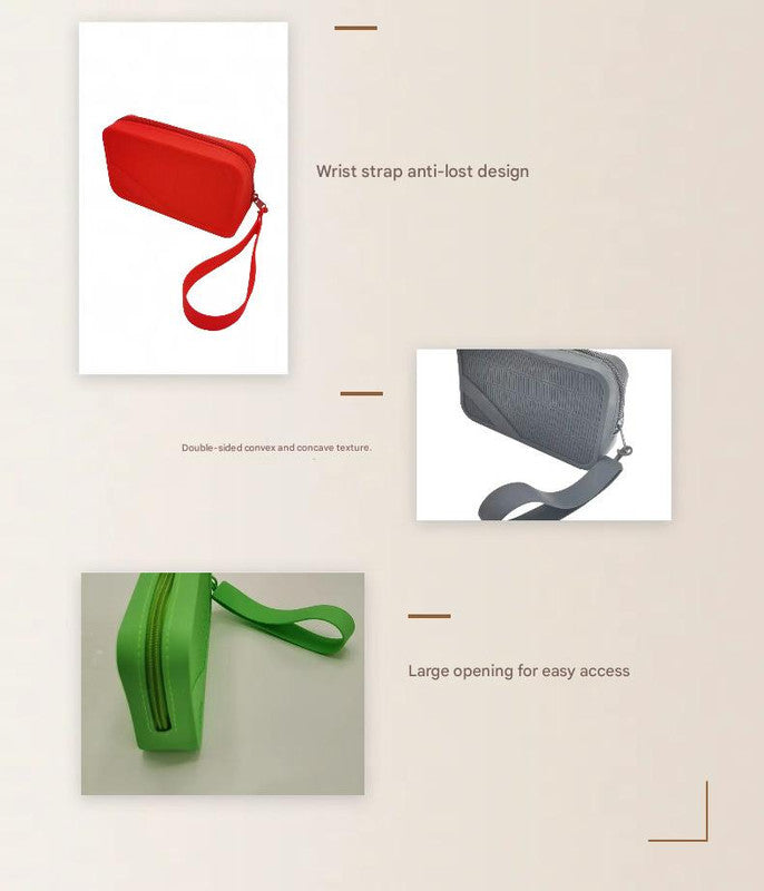 White Silicone Zipper Storage Pouch - Stylish Multi-Purpose Organizer with Wrist Strap