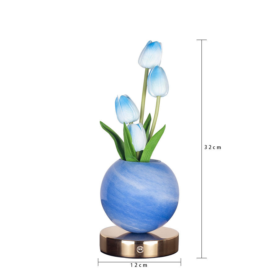 Blue Tulip Night Light - Floral Table Lamp for Bedroom Ambiance