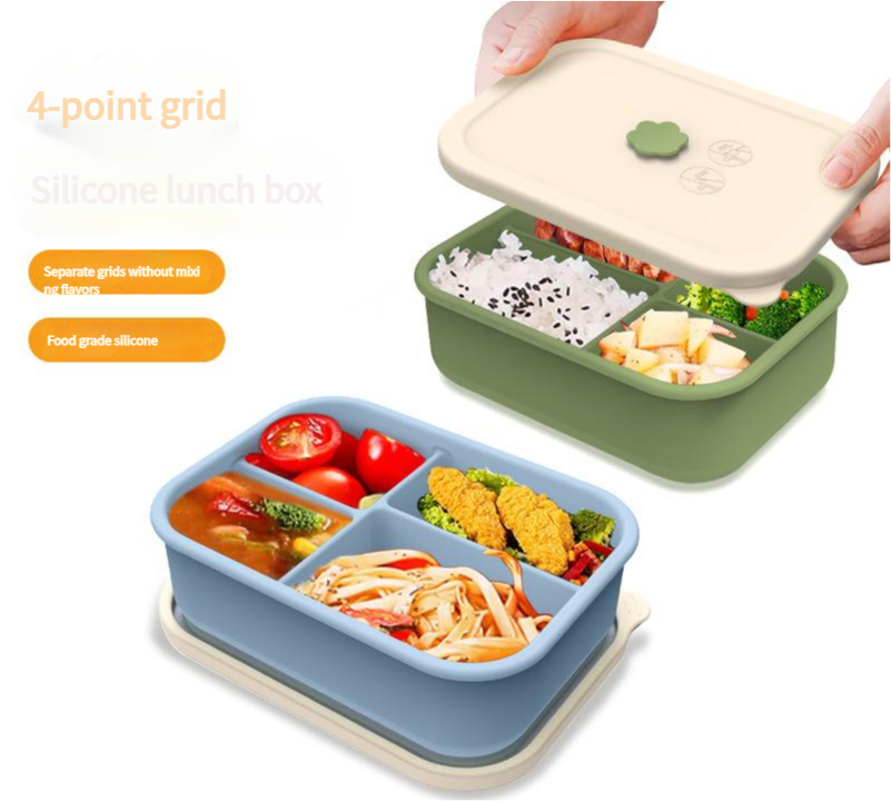 Yellow Microwave-Safe Silicone Lunch Box with 4 Compartments - Airtight Bento Box for Work and Travel