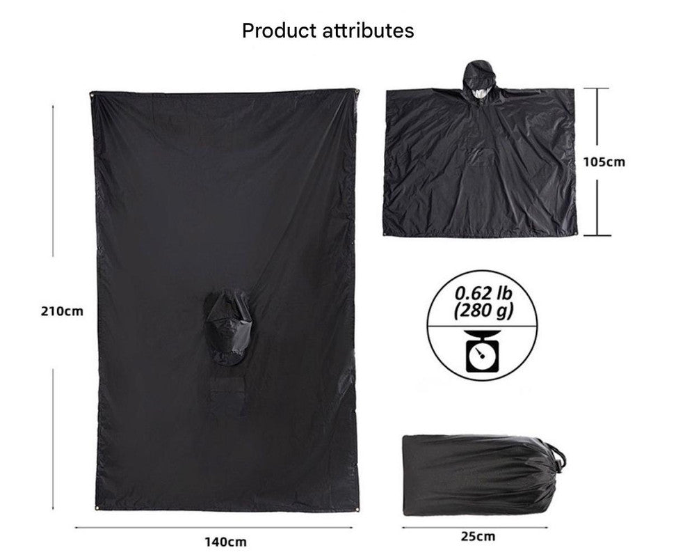 Orange Portable Outdoor Camping Poncho - Can be used as Raincoat, Tarp, Ground Cover (Polyester silver coated without pockets)