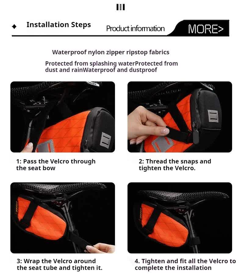 White And Black Water-Resistant Bicycle Saddle Bag - 1.3L Reflective Seat Pack for Road & Mountain Bikes