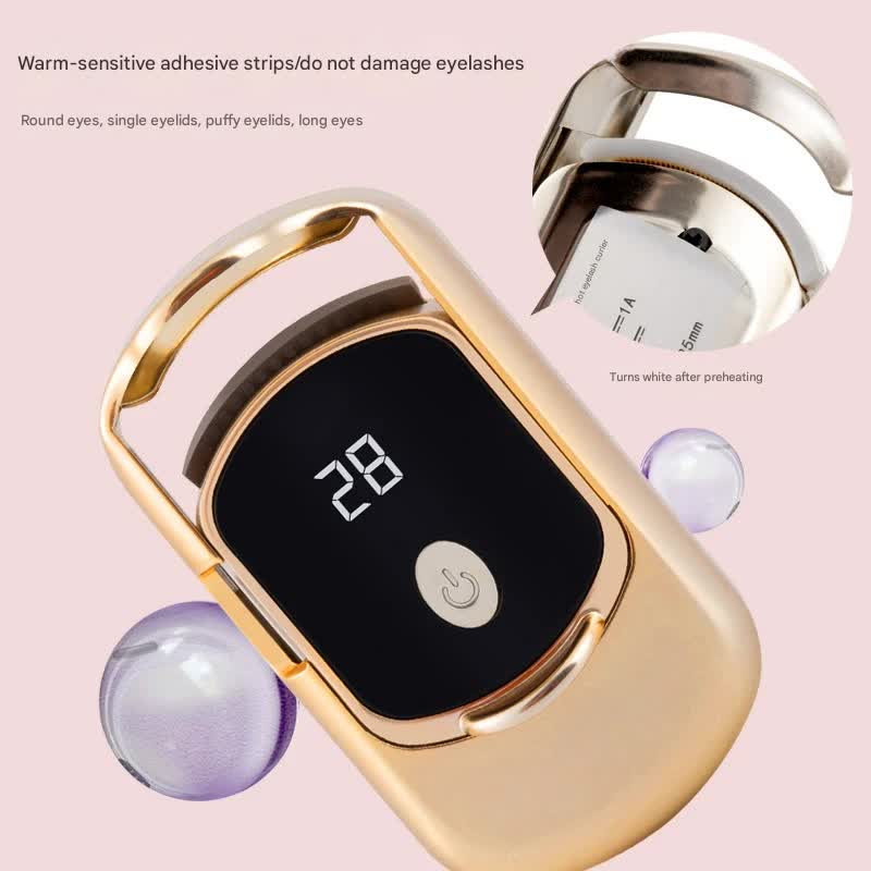2pc Rechargeable Electric Heated Eyelash Curler - 55C Constant Temperature, LED Display, Gentle Curling(Rose Gold)