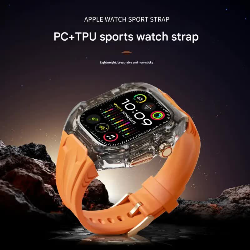 Transparent PC+TPU Sports Watch Strap & Case for Smart Watch - Raised Edge Protection, Wireless Charging Compatible(Orange transparent) - Factory Direct Shop