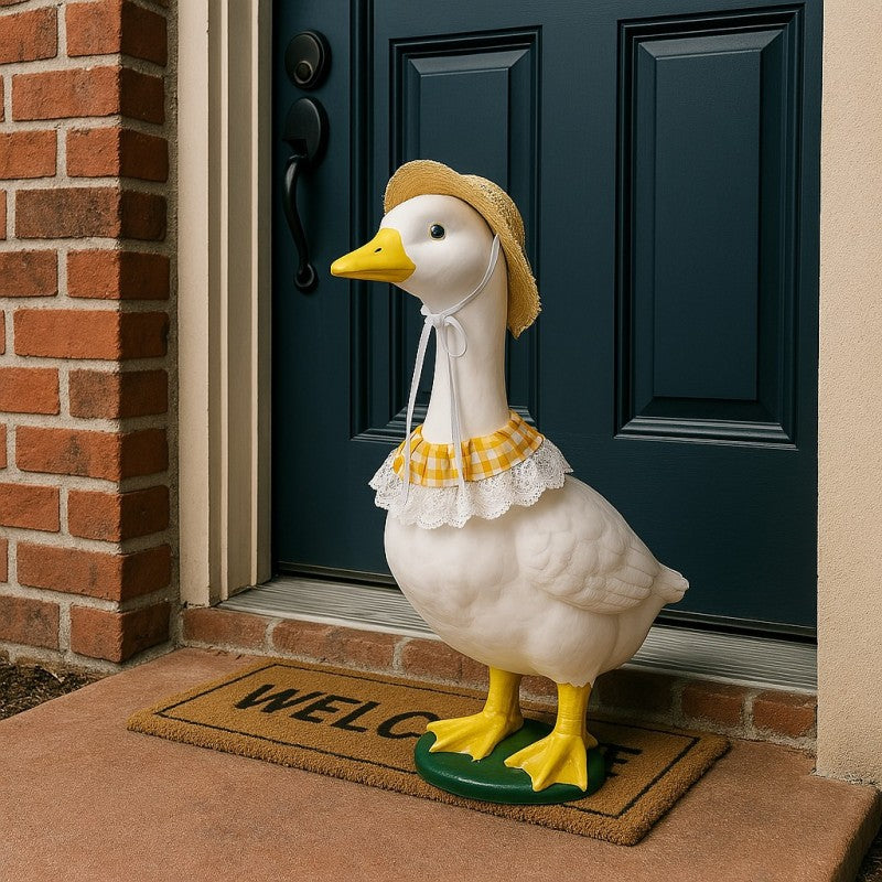 Khaki and Yellow 2 Sets Adorable Porch Goose & Small Pet Costume Set - 2 Summer Straw Hat & 2 Gingham Bib - Factory Direct Shop