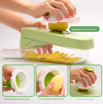 Green Versatile 14-in-1 Vegetable Chopper & Slicer Set - Multi-functional Kitchen Mandoline Dicer & Grater