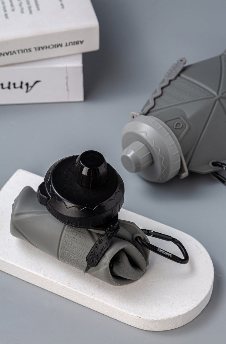 White and Grey Cup Lid Ultimate Foldable Silicone Water Bottle - Lightweight Leakproof Travel & Sports Hydration - 700ml