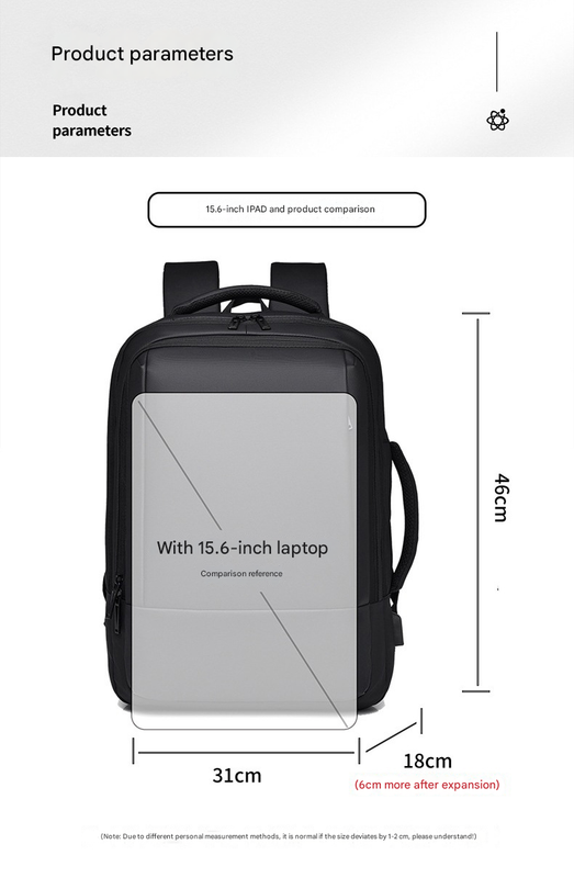 Blue Expandable Business Laptop Backpack with USB Charging Port - Large Capacity Work & Travel Bag for 15.6 Inch Laptops