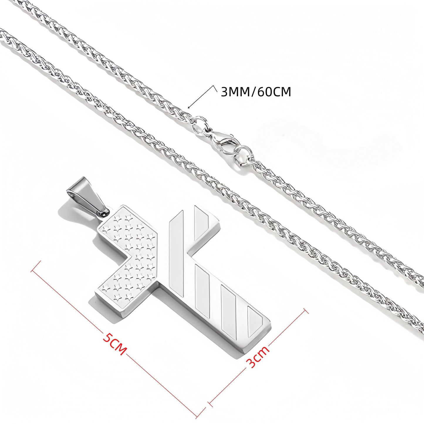 Black Men's Textured Cross Necklace - Stainless Steel Pendant with Inspirational Message