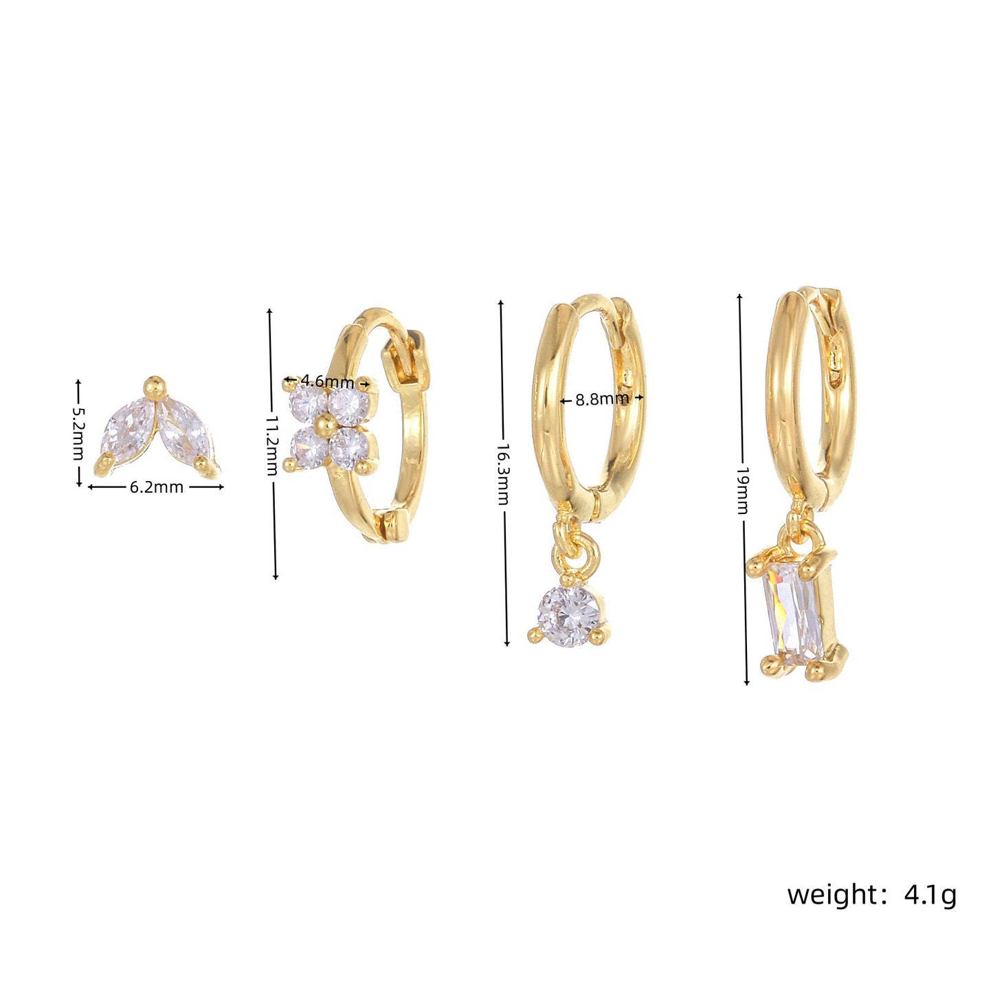 Four-piece set Silver Delicate CZ Earring Stacking Set - Huggie Hoops & Studs for Multiple Piercings