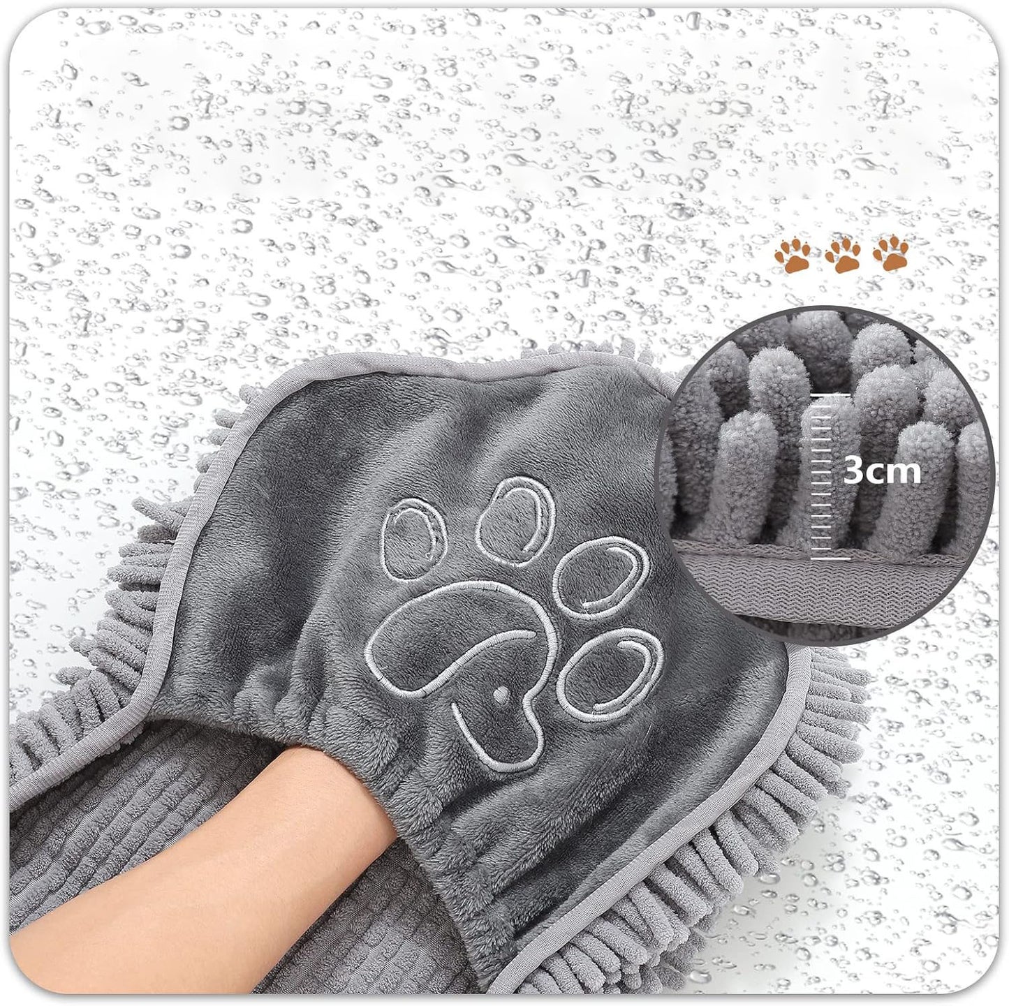 Grey Super Absorbent Pet Drying Towel with Hand Pockets Soft Chenille Microfiber Dog Bath Towel Quick Dry for Cats and Dogs after Grooming or Beach - Factory Direct Shop