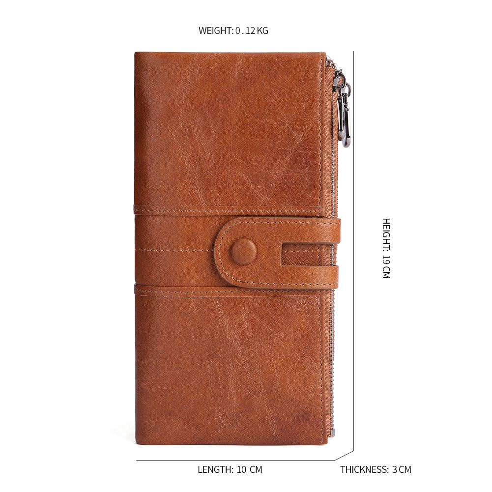 Blue Premium Leather Long Wallet Clutch Organizer 19x10x3cm - 15 Card Slots