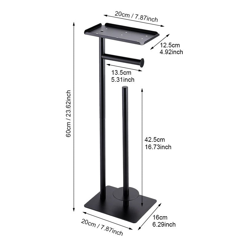 2 - in - 1 Freestanding Toilet Paper Holder - Thick Carbon Steel with Matte Black Finish, Storage Top and 2 * Paper Roll Holder - Factory Direct Shop