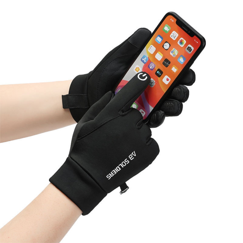 Grey Winter Thermal Gloves for Men Outdoor Cycling Driving Waterproof Touch Screen Warm Fleece Lining Anti-Slip(Size:L)