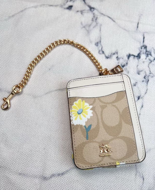 2 Pack Women's Mini Zip Card Holder & Coin Purse with Keychain - Signature Coffee Brown & Daisy Floral Print - Compact ID Wallet for Travel & Daily Use - Factory Direct Shop