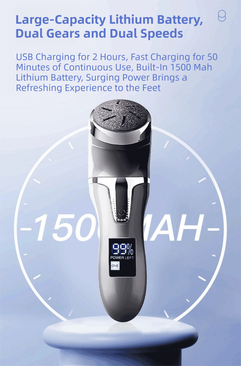 White Portable Electronic Pedicure File Set - Waterproof Electric Foot Callus Remover with Dual-Speed and LCD Display, USB Rechargeable