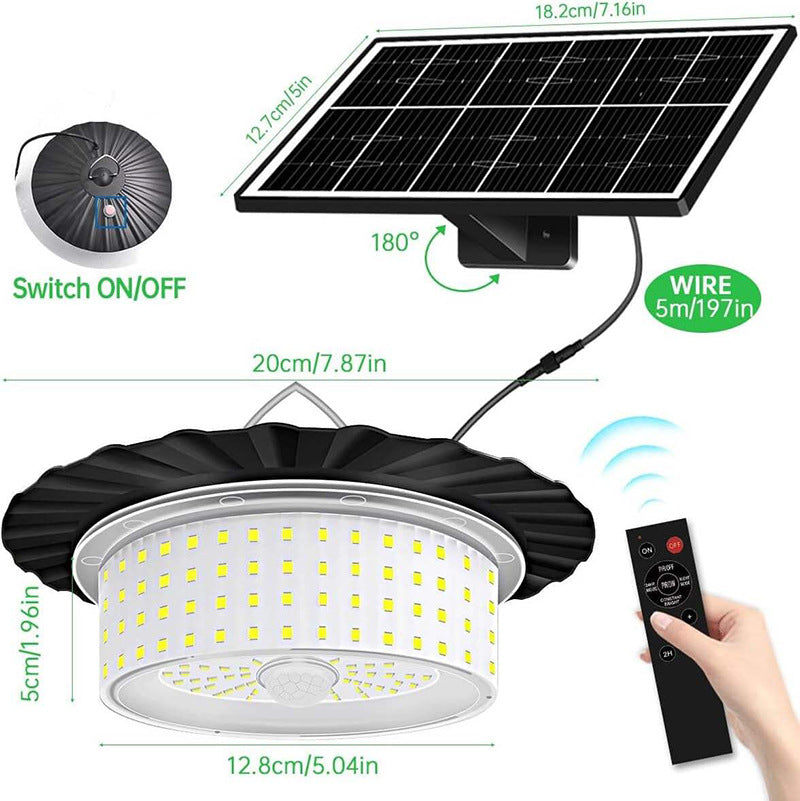 244 LED Solar Motion Sensor Pendant Light - IP65 Waterproof Barn/Patio Light with 4 Remote Modes and High Lumen Output - Factory Direct Shop