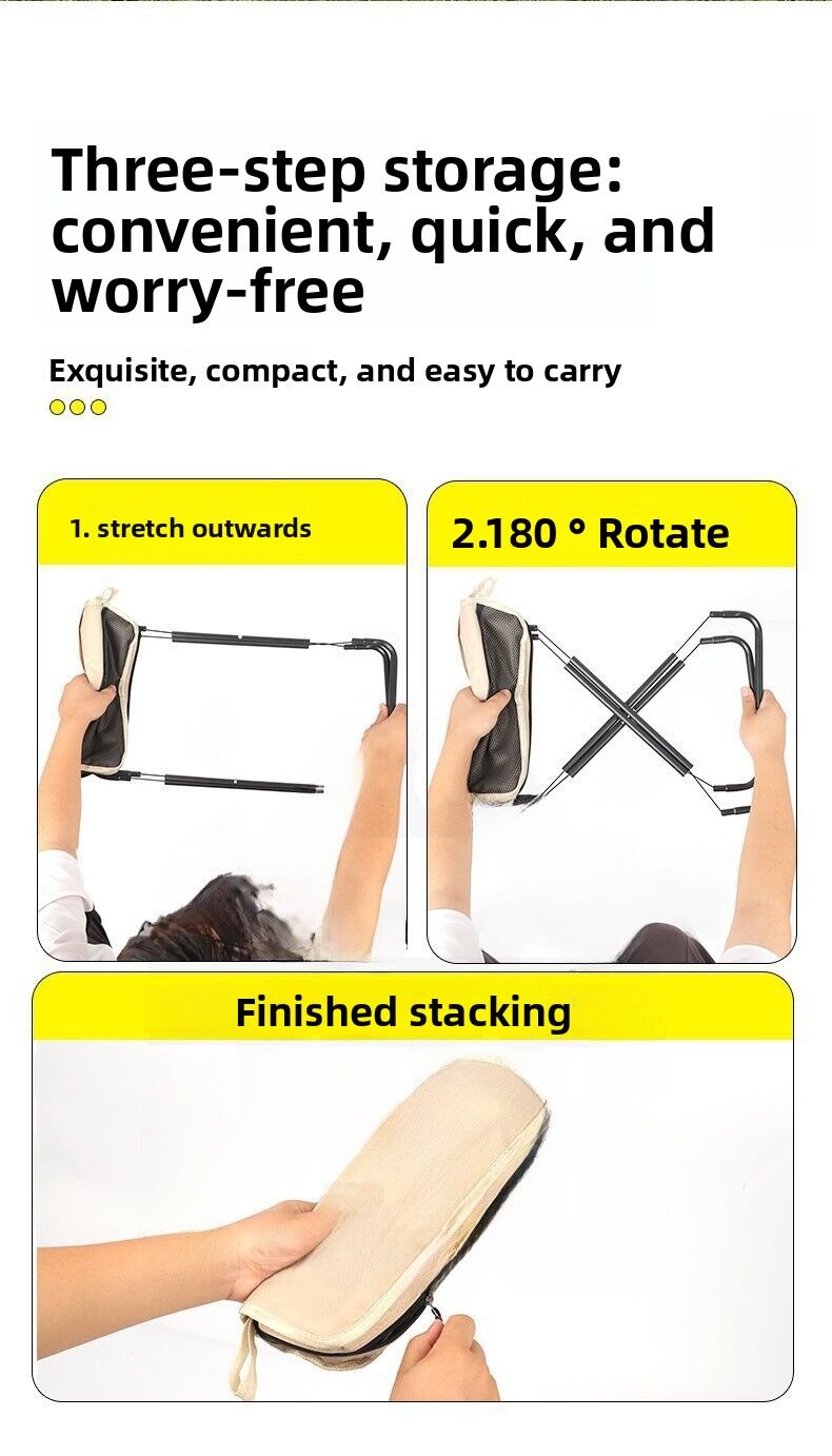 Black Foldable Compact Handbag With Stool - Ultralight Travel Seat with Storage Pockets for Fishing, Hiking & Outdoor Activities