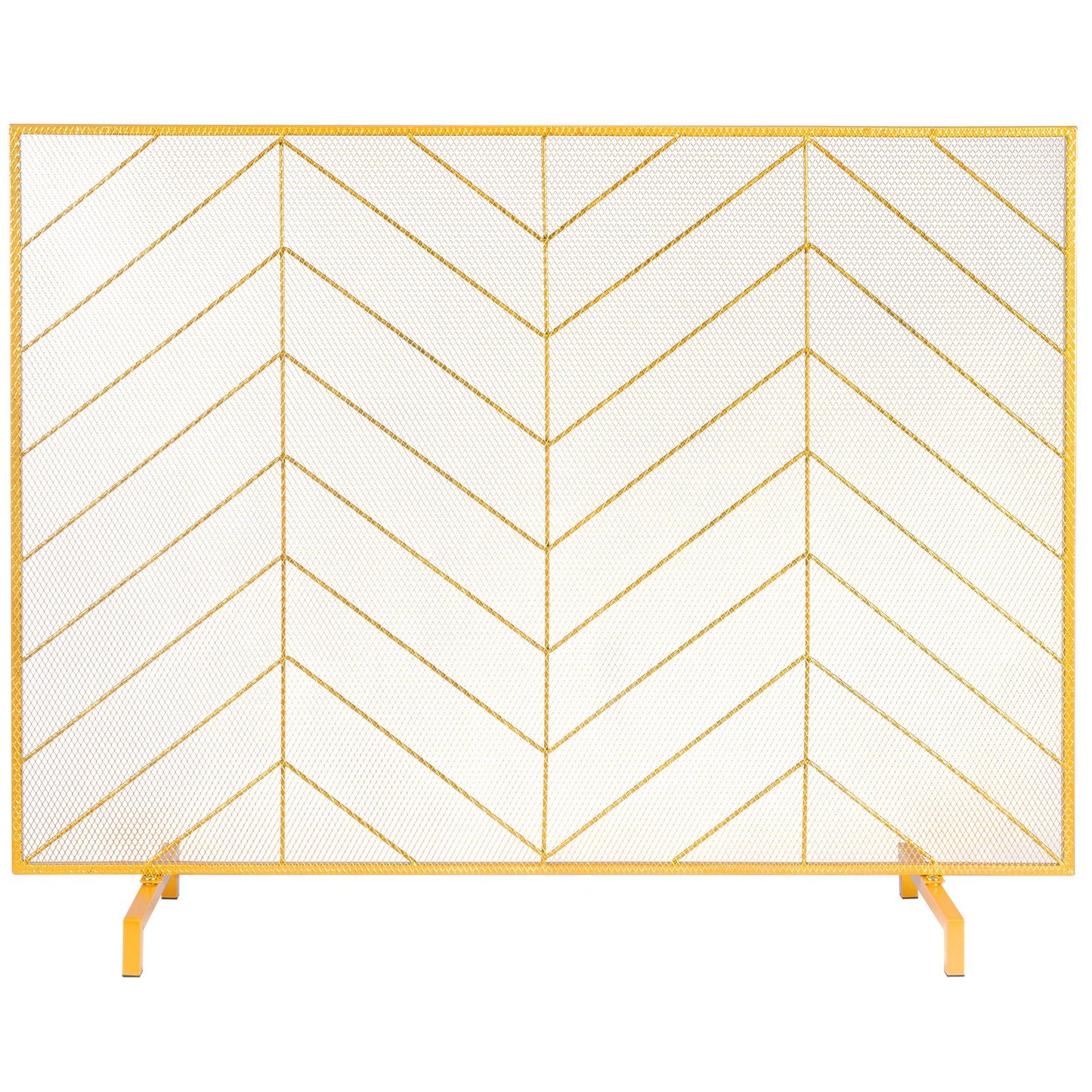 980x758MM Fireplace Screen 1-Panel Iron Mesh Spark Guard Modern Gold
