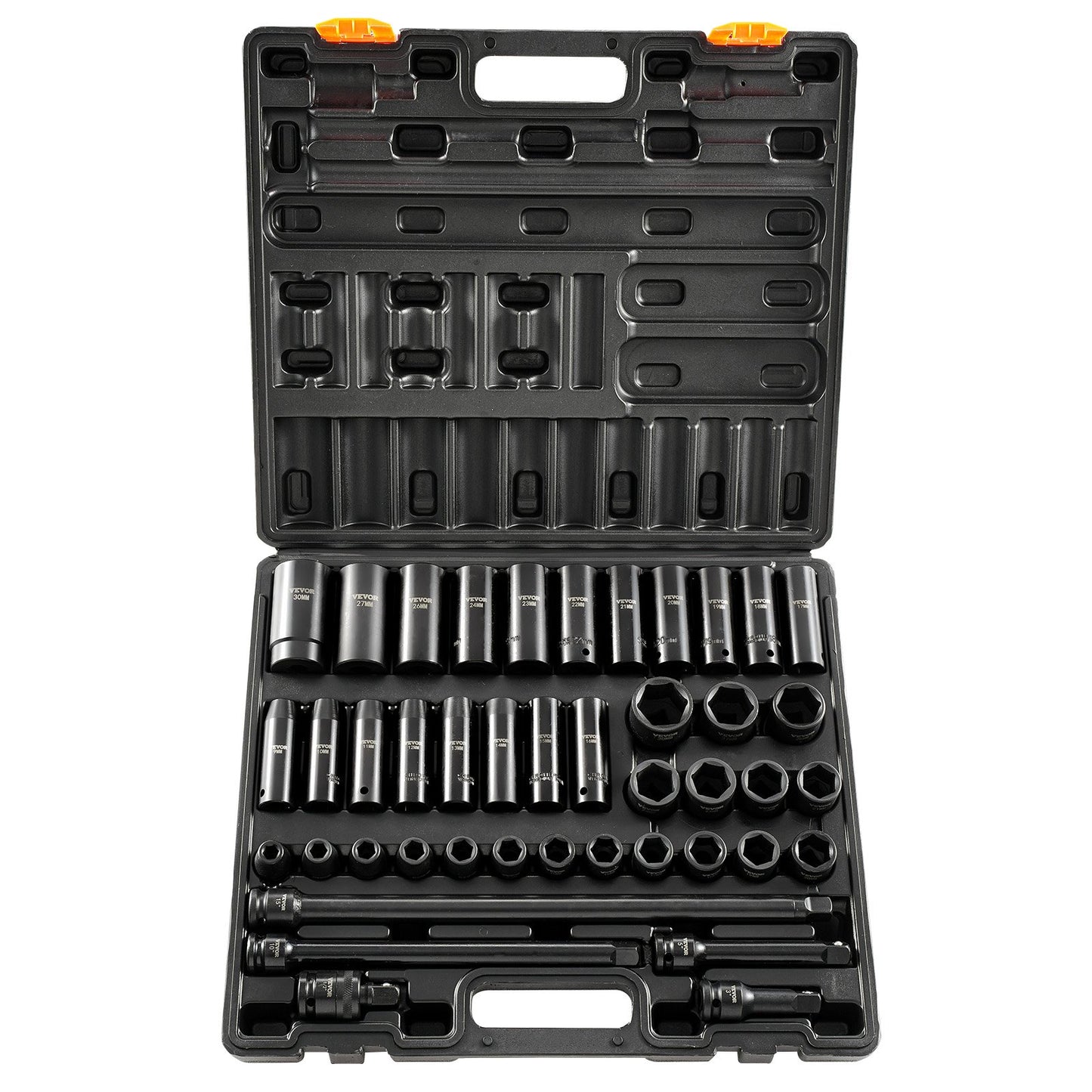Impact Socket Set 43 Piece Impact Sockets, Standard Socket Assortment, Drive Socket Set 6-Point Sockets Metric 9-30mm (Standard/Deep)