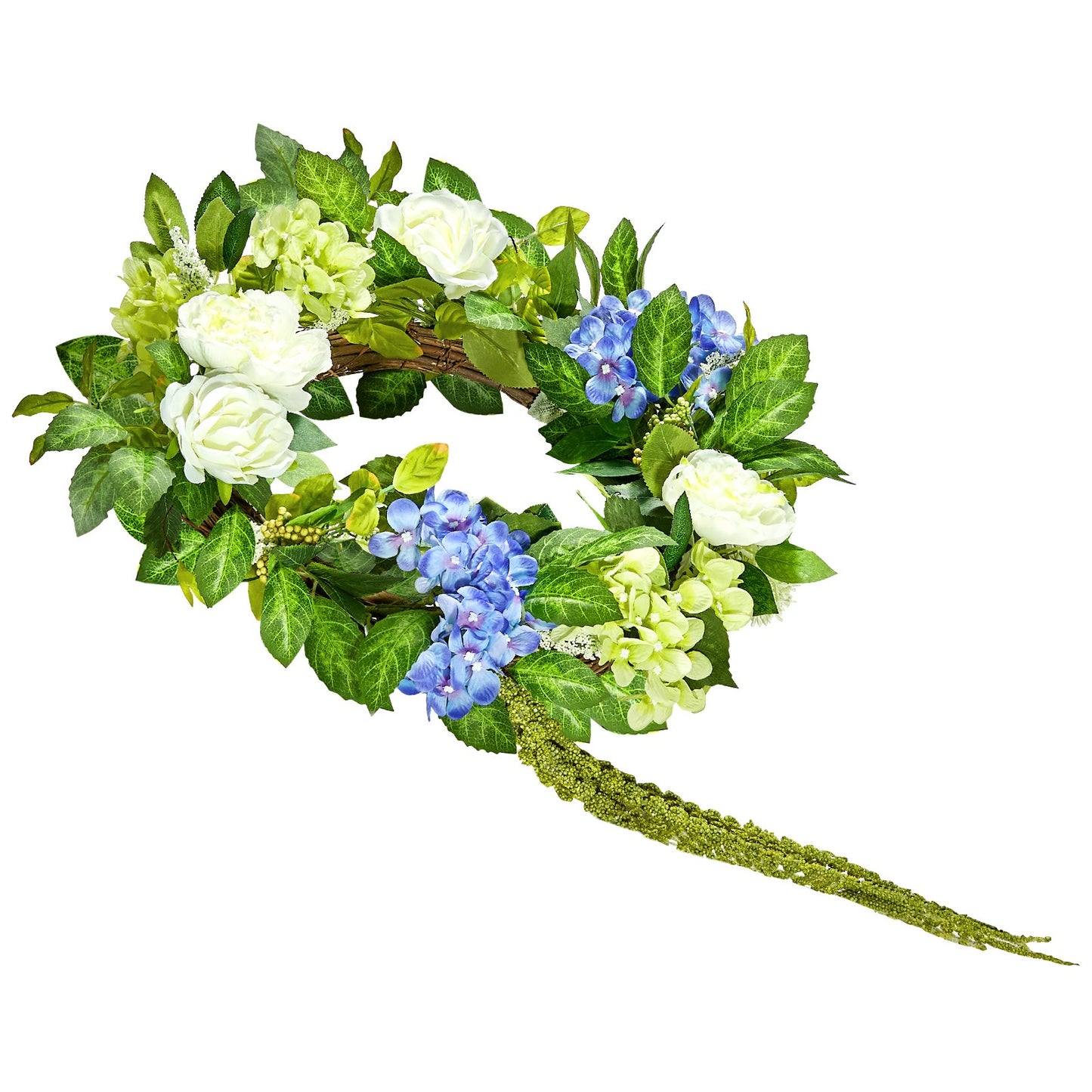 Artificial Decorative Wreath 58.42 cm Blue White Green Hydrangeas Roses