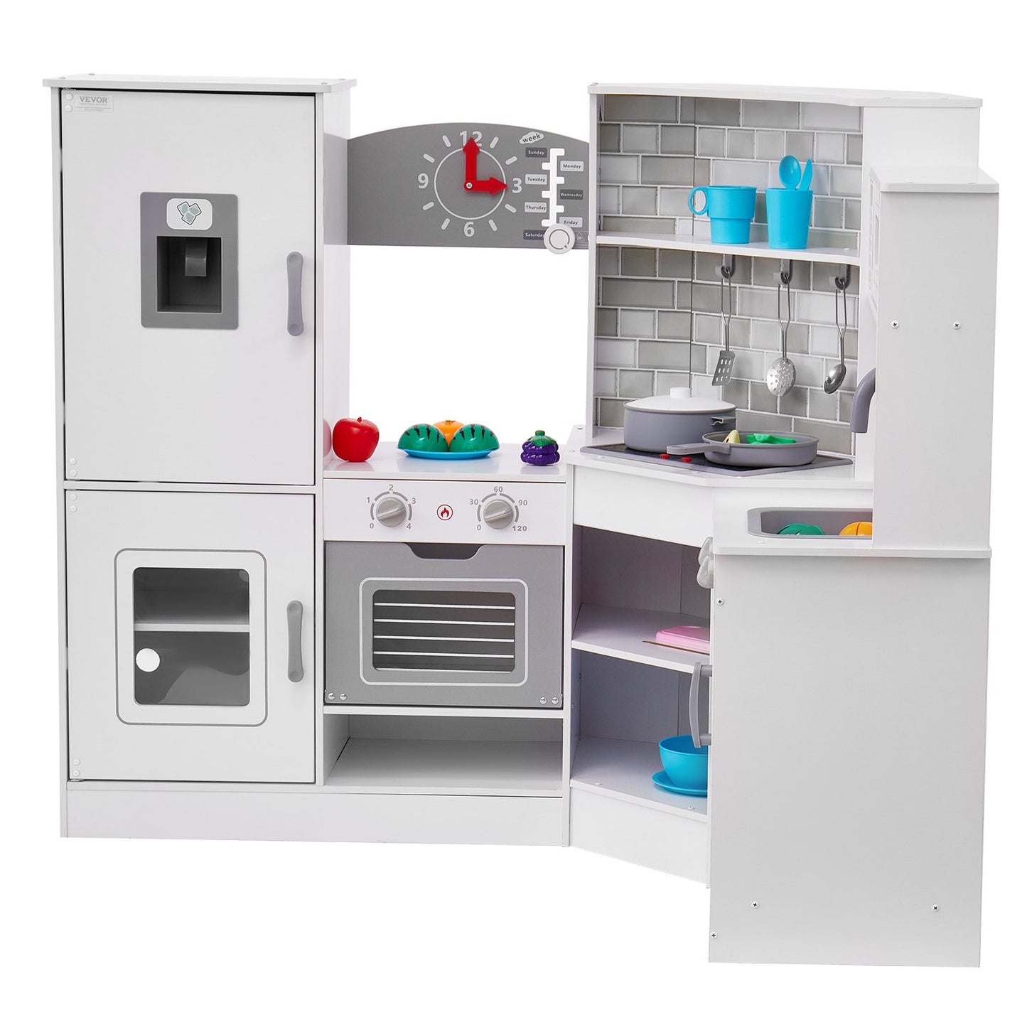 Kitchen Playset Kids Pretend Cooking Play Toy 24 Piece Accessories White