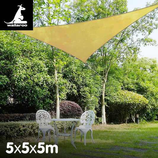 Sun Shade Sail 5m x 5m x 5m - Sand
The Wallaroo Triangle Shade Sail 5m x 5m x 5m - Sand is the perfect addition for backyard picnics during scorching summer days. With its breathable fabric construction, it effectively reduces temperatures and creates a cool, shady retreat. Stay protected from the sun's rays this season with a shade sail. These convenient and easy-to-install sails can be easily cleaned with a hose, providing optimal convenience. Ideal for covering patios, courtyards, playgrounds, parking l