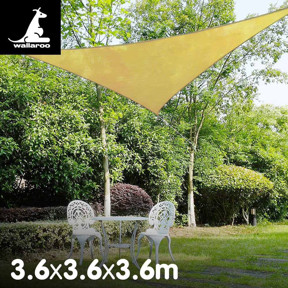 Sun Shade Sail: 3.6 x 3.6 x 3.6m - Sand
Enhance your outdoor experience with this Wallaroo Triangular Shade Sail: 3.6 x 3.6 x 3.6m - Sand. Its highly breathable fabric reduces temperatures, providing a cool and shady oasis to relax in. Stay cool and protected from the sun this summer. Conveniently easy to install and clean with a hose. Ideal for patios, courtyards, playgrounds, parking lots, etc., these stylish shade sails offer comfort and safety in any outdoor setting.