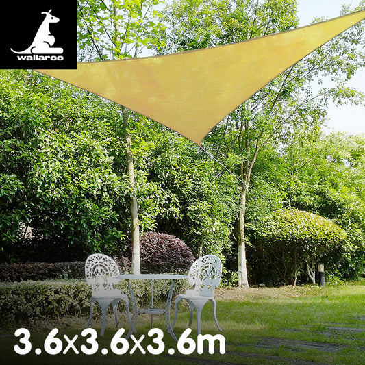 Sun Shade Sail: 3.6 x 3.6 x 3.6m - Sand
Enhance your outdoor experience with this Wallaroo Triangular Shade Sail: 3.6 x 3.6 x 3.6m - Sand. Its highly breathable fabric reduces temperatures, providing a cool and shady oasis to relax in. Stay cool and protected from the sun this summer. Conveniently easy to install and clean with a hose. Ideal for patios, courtyards, playgrounds, parking lots, etc., these stylish shade sails offer comfort and safety in any outdoor setting.