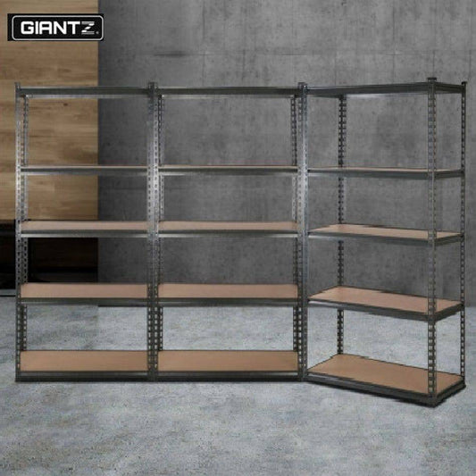 3x1.8M 5-Shelves Steel Warehouse Shelving Racking Garage Storage Rack Grey