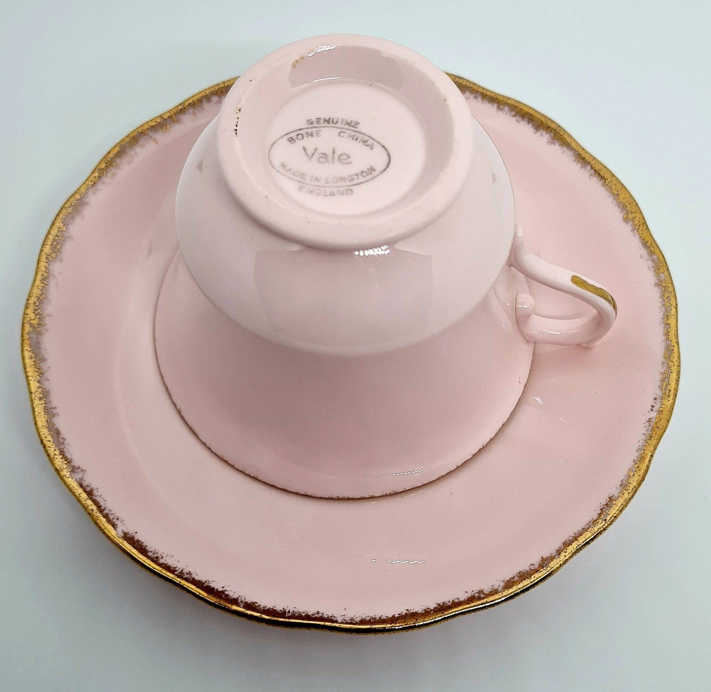 Royal Vale Powder Pink Vintage Bone China Tea Cup and Saucer with Dusted Gilt Edging 1950s Vintage