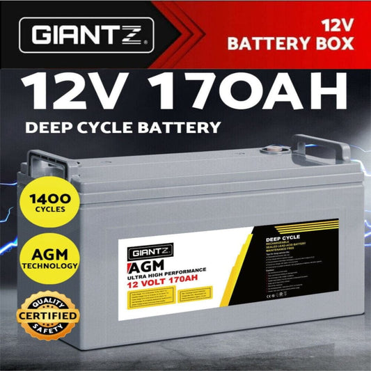 170Ah Deep Cycle Battery 12V AGM Marine Sealed Power Portable Box Solar Caravan Camping