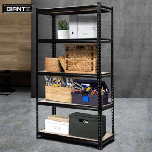 1.8M 5-Shelves Steel Warehouse Shelving Racking Garage Storage Rack Black