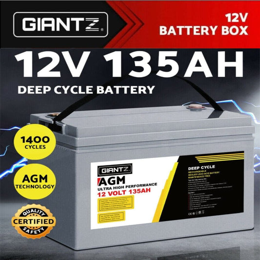 135Ah Deep Cycle Battery 12V AGM Marine Sealed Power Portable Box Solar Caravan Camping