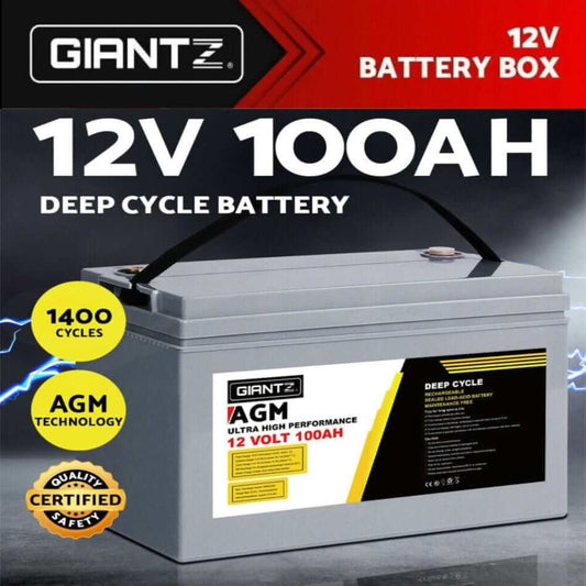 100Ah Deep Cycle Battery 12V AGM Marine Sealed Power Portable Box Solar Caravan Camping