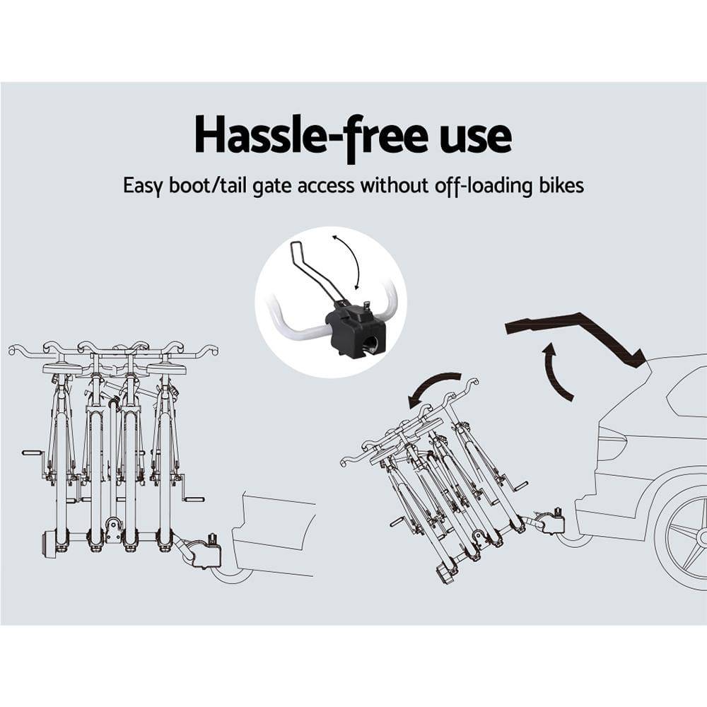 Bicycle Car Rack Tow Bar Mount Carry 4x Bikes -Black & Silver